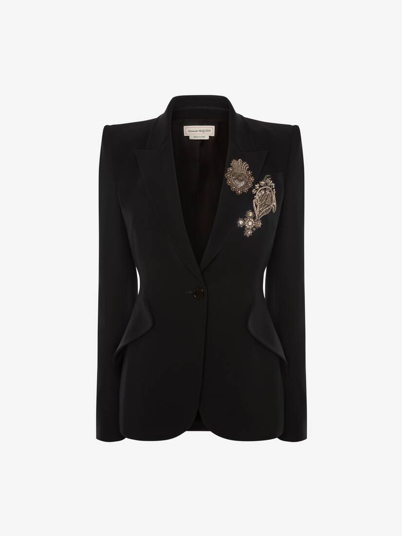 Chaquetas Alexander McQueen Embroidered Leaf Crepe Mujer - Negros - Mexico 358-VBQGKP